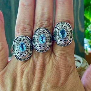 NEW 925 Sterling Silver Bali & Blue Topaz Ring